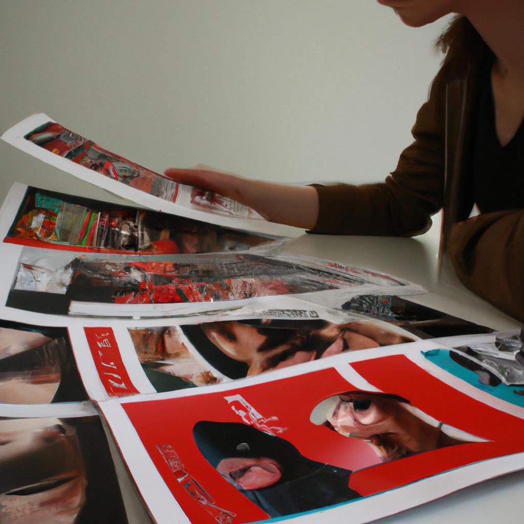 Person reading and comparing magazines