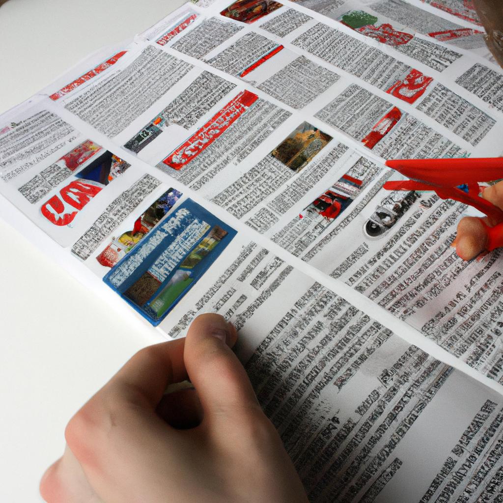 Person clipping coupons from newspaper